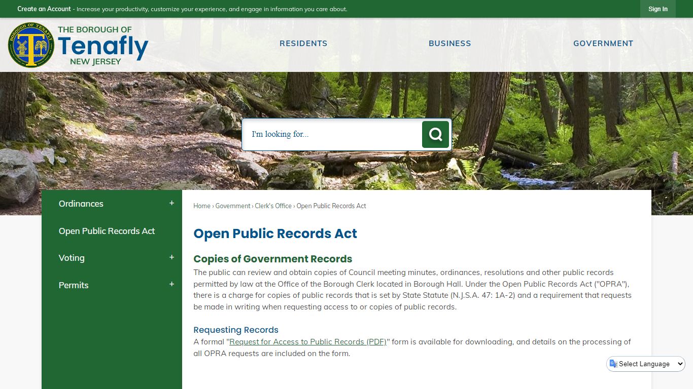 Open Public Records Act | Tenafly, NJ